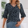 thumbnail image 2 of Yuanlook 3/4 Length Sleeve Womens Tops,Ruffles Sleeve T Shirts V-Neck Dressy Casual Trendy Tunic Blouses - Dark Gray - L, 2 of 5