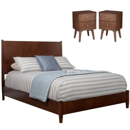 Home Square 3 Piece Set with Nightstand and California King Panel Bed in Walnut