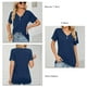 thumbnail image 5 of Top casual de manga corta para mujer con decoración de botones, cuello en V, camiseta suelta de poliéster para verano, azul marino M, 5 of 6