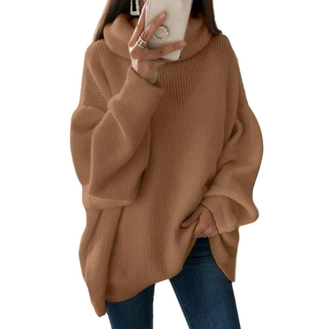 Innerwin Chandail à Manches Longues pour Femmes Col Roulé Tricoté Marron 2TG