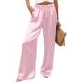 thumbnail image 4 of Yteetum Women's Satin Silk Wide Leg Pants Loose Drawstring Elastic Waist Trousers Women Casual Solid Baggy Lightweight Comfy Trousers, 4 of 7