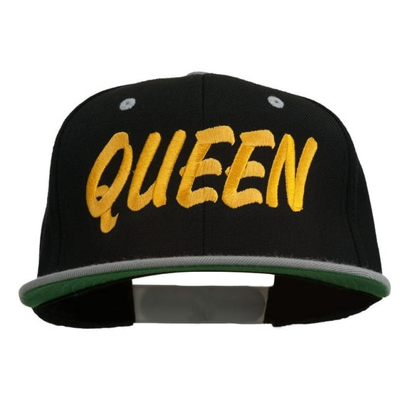 Queen Embroidered Two Tone Snapback Cap - Black Silver OSFM