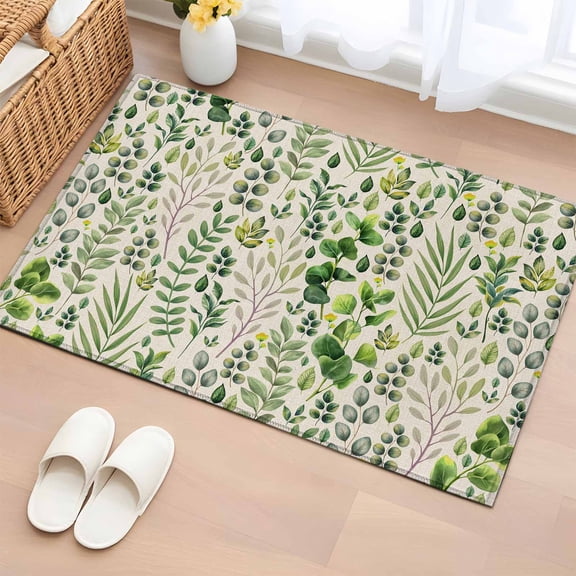 Green Leaves Entryway Rug 2'x3' Non Slip Front Door Mats, Elegant Pastoral Summer Botanical Rustic Entrance Rugs Indoor Outdoor Carpet, Washable Floor Mats Small Area Rug for Bedroom Kitchen