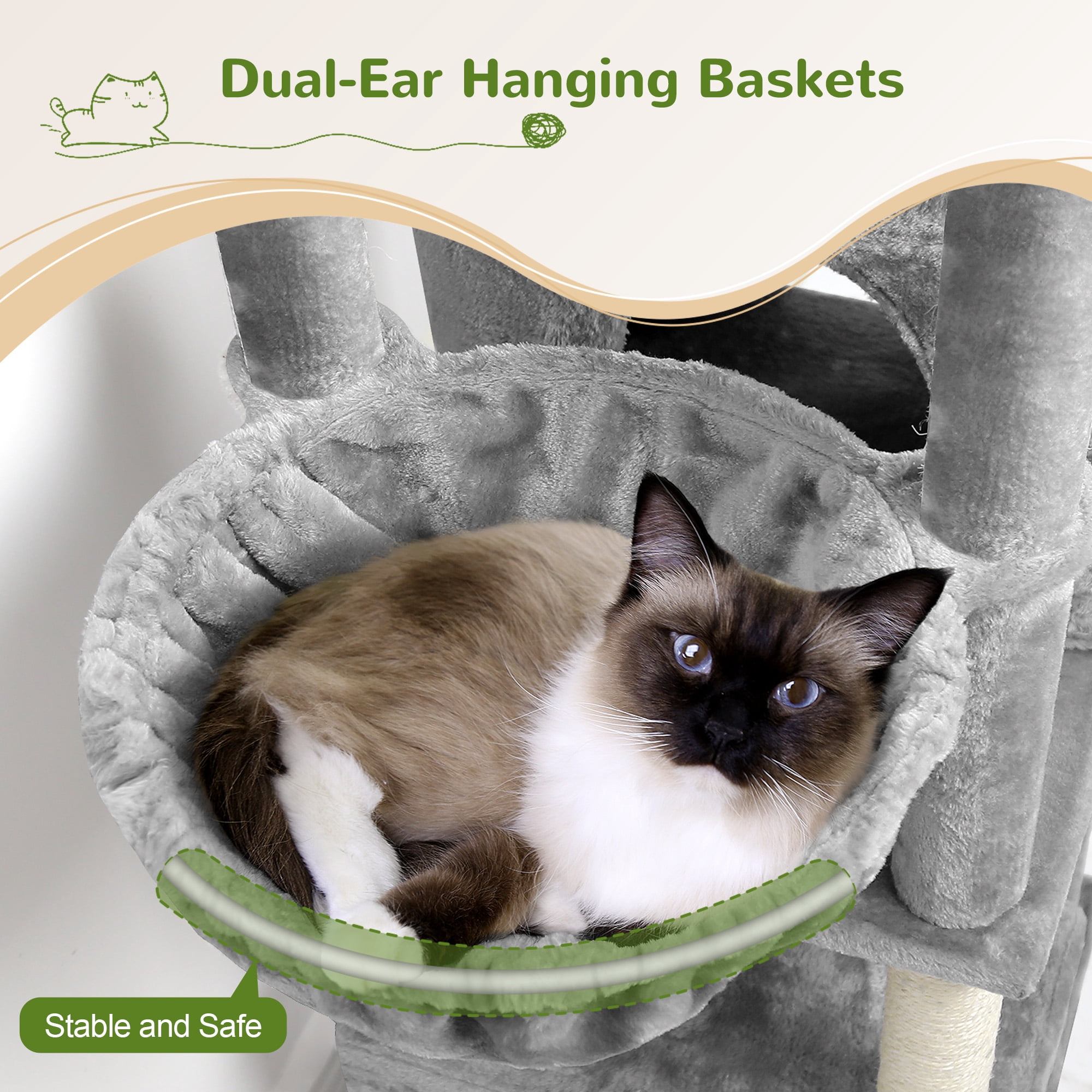 Globlazer Heavy Duty Cat Tree 78 inch Sturdy Cat Tower for 20lbs Large Adult Cats, Symmetrical Aesthetic Big Cat Tree with Extra Large Platform, F78C, Light Grey