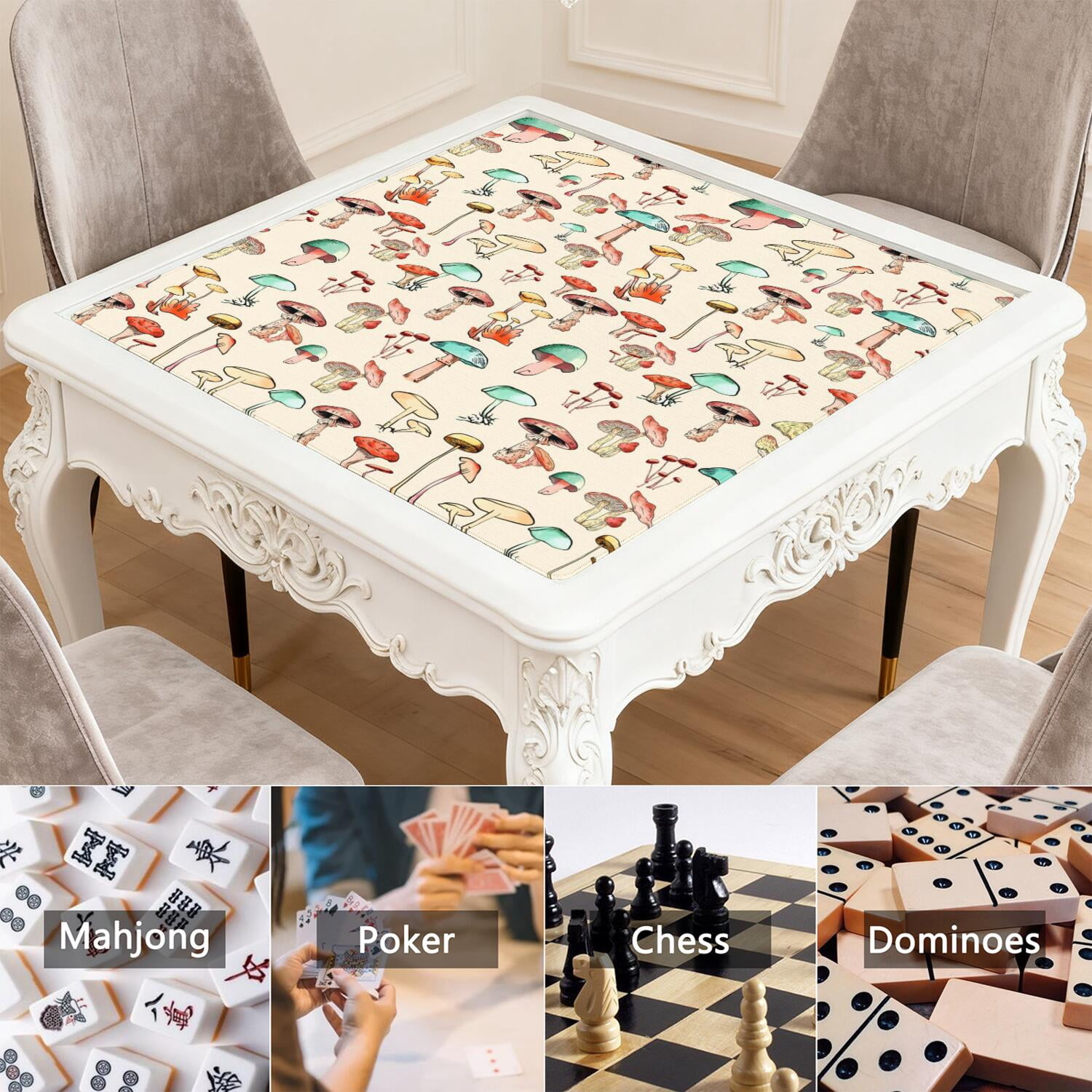 Plants Inspired Mahjong Mat 31.5x31.5 Inches Constructed from High Quality Rubber with Anti-Slip Properties and Noise Reduction Qualities for Card Games Tiles
