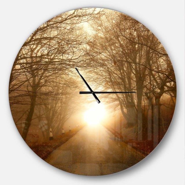 Designart 'Path to Sunlight in Autumn Forest ' Modern wall clock