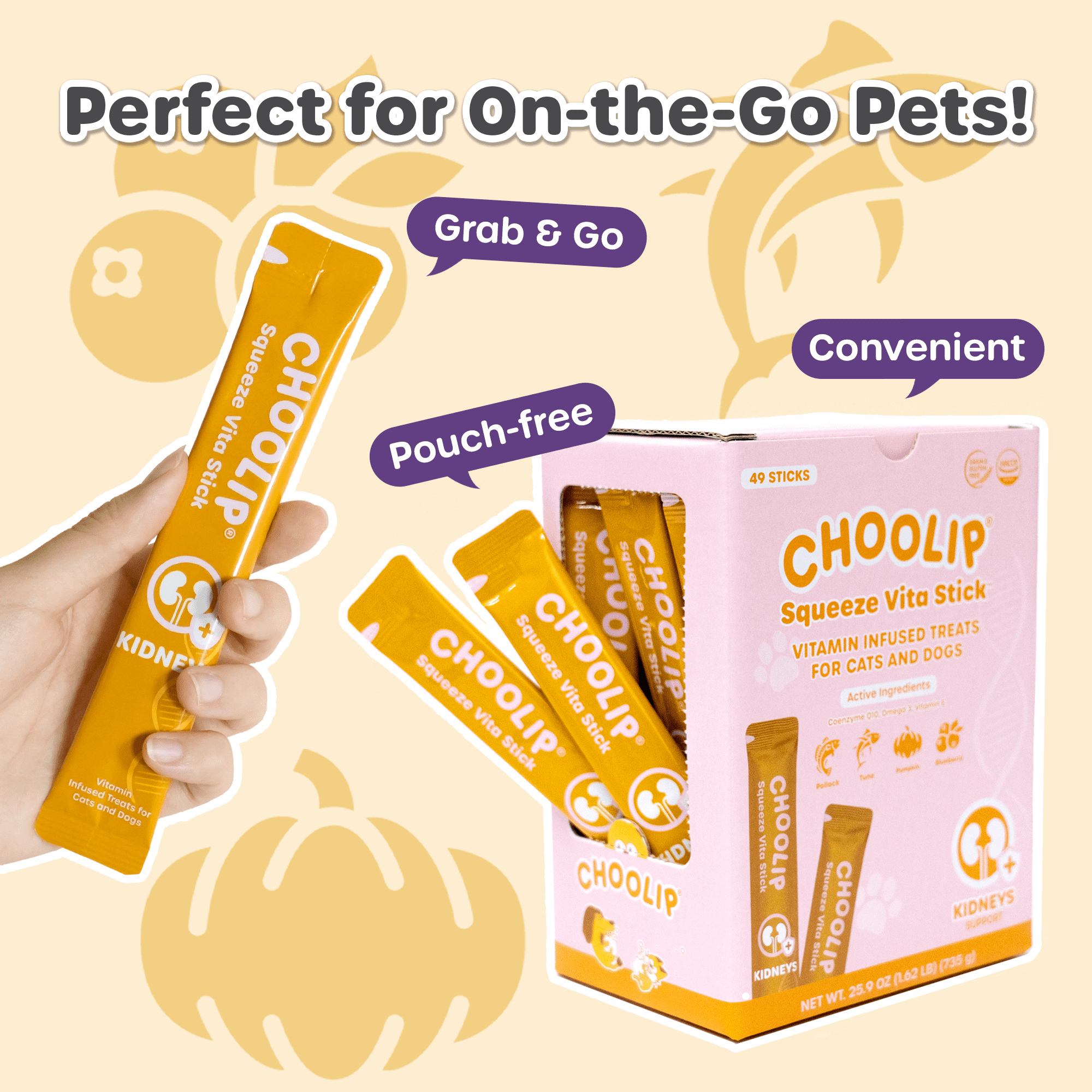 Choolip Vita Stick Kidney Support Lickable Treats for Cats & Dogs, 25.9 oz (49ct)