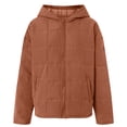 thumbnail image 5 of felwors Women's Quilted Hooded Jacket - Zip-Up Padded Coat with Pockets, Loose Casual Fit for Fall & Winter Brick Red, L, 5 of 6