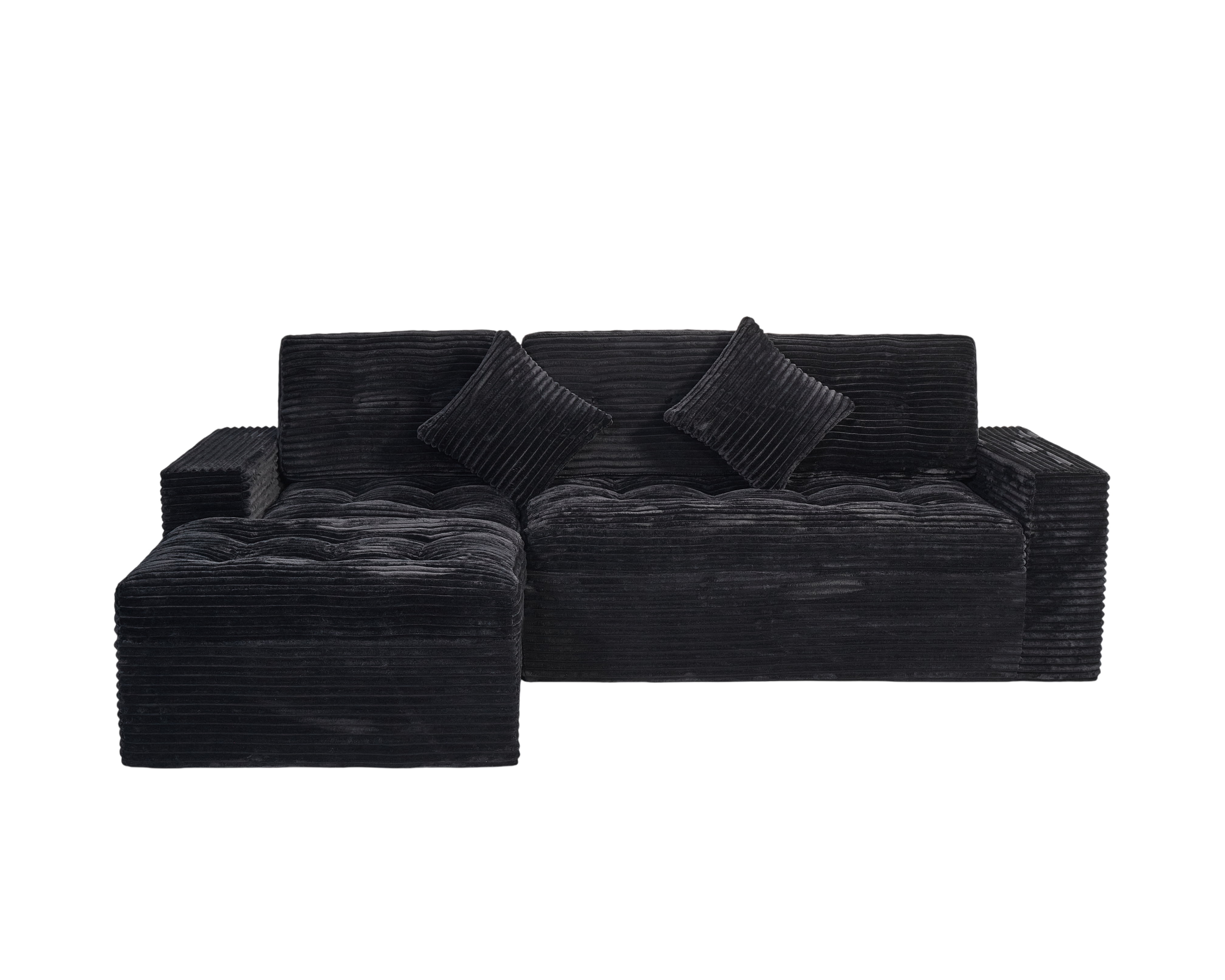 Aisword 105"W Modular Cloud Sectional Sofa with Ottoman,Faux Rabbit Fur Velvet Frameless Sectional Sofa Couch for Living Room,Black