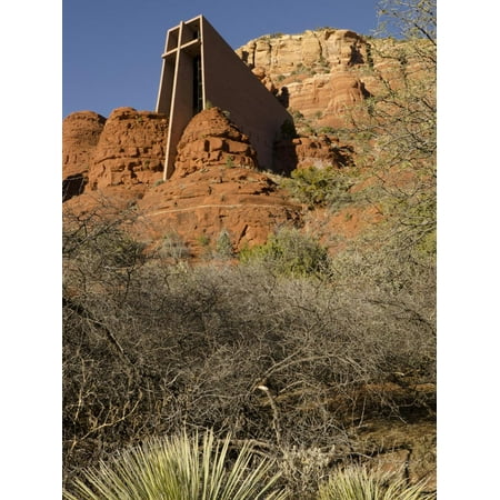 Vertical View of Chapel of the Holy Cross, Yucca Plant at Base, Arizona, USA Print Wall Art By Jan & Stoney