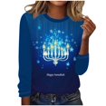 thumbnail image 2 of Sudadera Wancir Hanukkah para mujer, suéter feo de Hanukkah, camiseta con cuello redondo y gráfico de menorás, 2 of 4