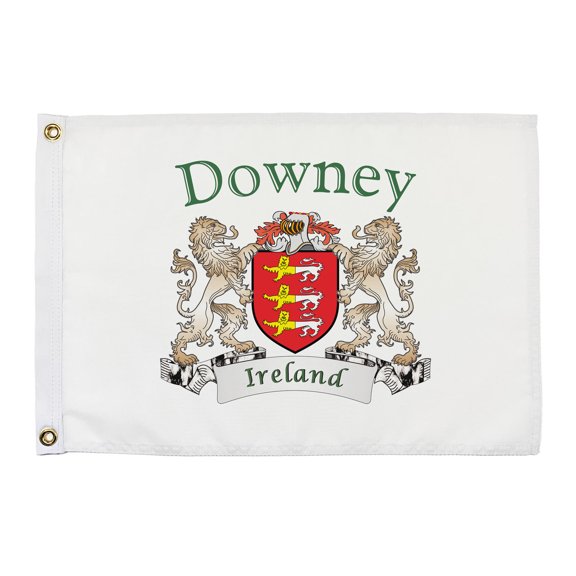 Downey Irish Coat of Arms Small White Flag - 16"x10.5" inches