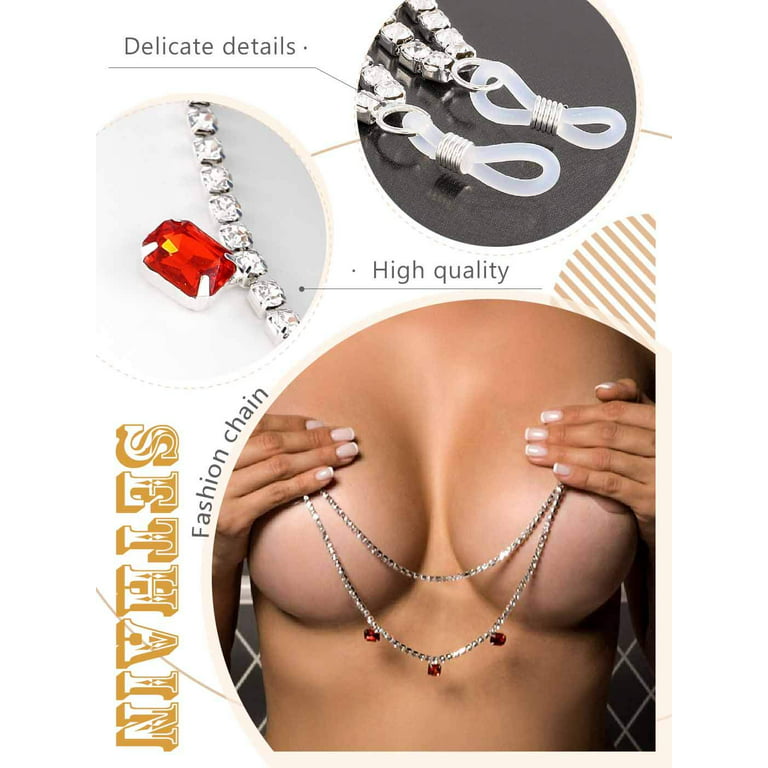Non Piercing Nipple Rings Sliver Silicone Noose with Dangle Crystal Chain  Nipplerings Fake Nipple Cover Ring Body Jewelry for Women and Girls