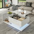 thumbnail image 3 of Noble House High-Gloss Lift Coffee Table, App-Controlled LED & Adjustable Height with Glass Top and Storage,White, 3 of 9