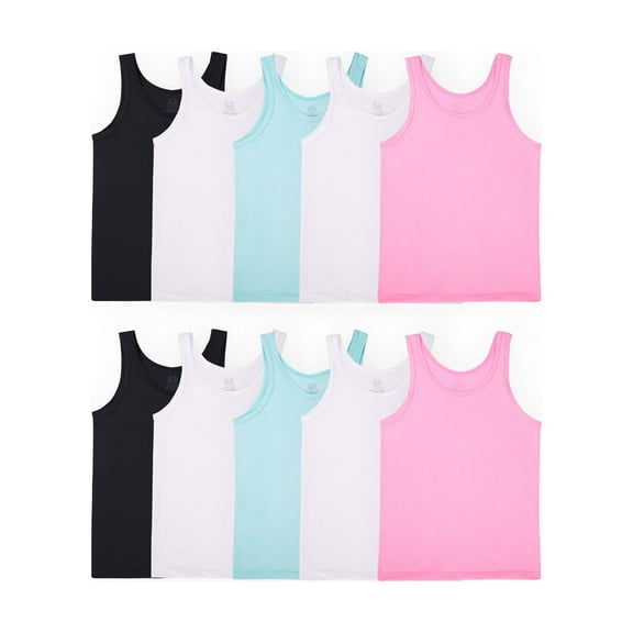 Fruit of the Loom Girls' Undershirts, Layering Tank Tops, 10 Pack, Sizes S-XL