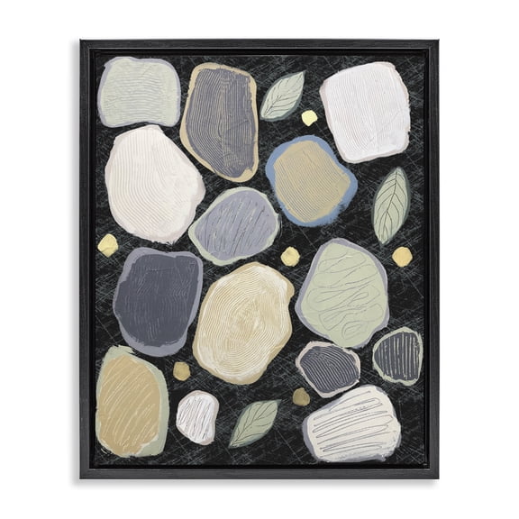 Stupell Industries Eclectic Abstract Pebbles & Leaves Black Floating Frame Canvas Art, 17 x 21, by Jade Reynolds