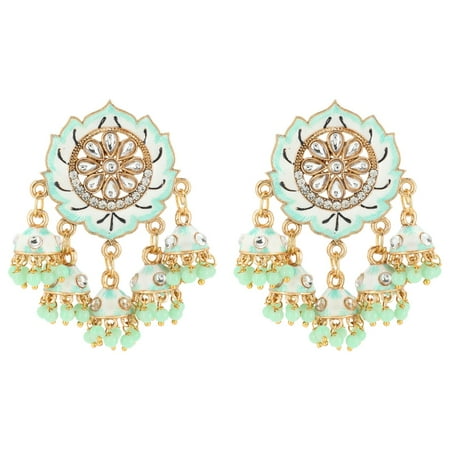 Efulgenz Indian Jewelry Antique Crystal Kundan Jhumki Tassel Dangle Earrings Set for Women