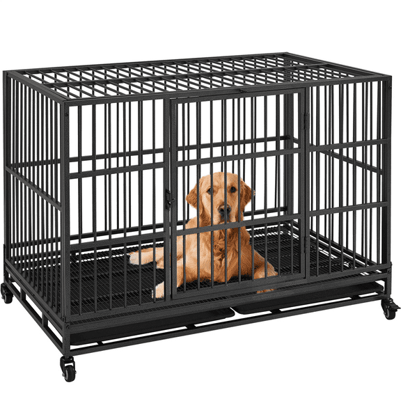 Alden Design 48-inch Indestructible Rolling Dog Crate with Open-Top Design, Black