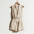 thumbnail image 7 of ClodeEU Women's Solid Color Zip Crewneck Sleeveless Romper with Pockets ,Casual Summer Jumpsuit Shorts Beige,Women's Plus L, 7 of 7