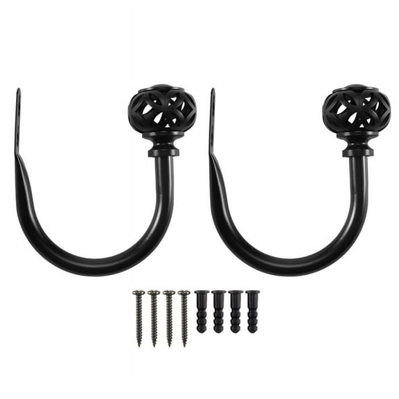 2024 TOP! 1 Pair of Metal Curtain Hooks - Retro Wall Mounted Hold Back Tiebacks Hook Tassel Drapery Holder (Black)
