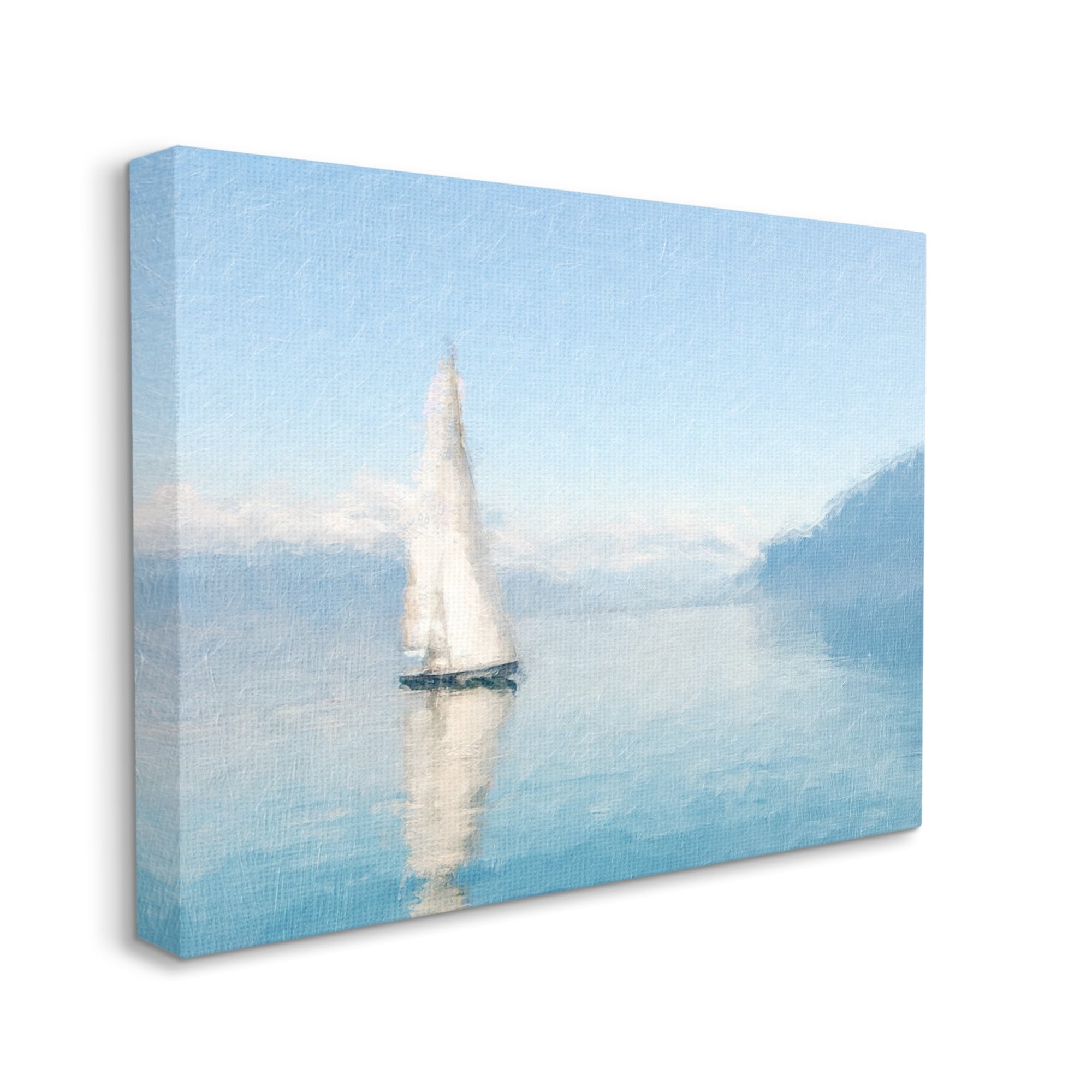 Stupell Blue Ocean Sailboat Sea Reflection Landscape Painting Gallery Wrapped Canvas Print Wall Art