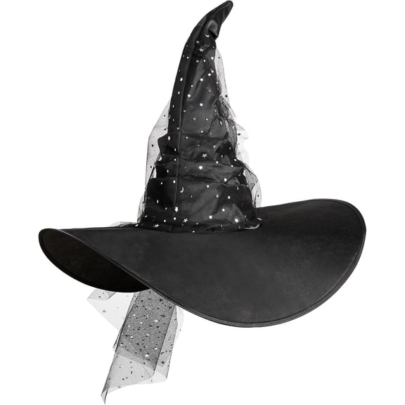 Anmrize Witch Hat for Women |Halloween Costume Hat | Black witch Hat,Starry Tulle Witch Hat,Halloween Witch Hat ,Halloween Party Hat,Adult Costume Accessory