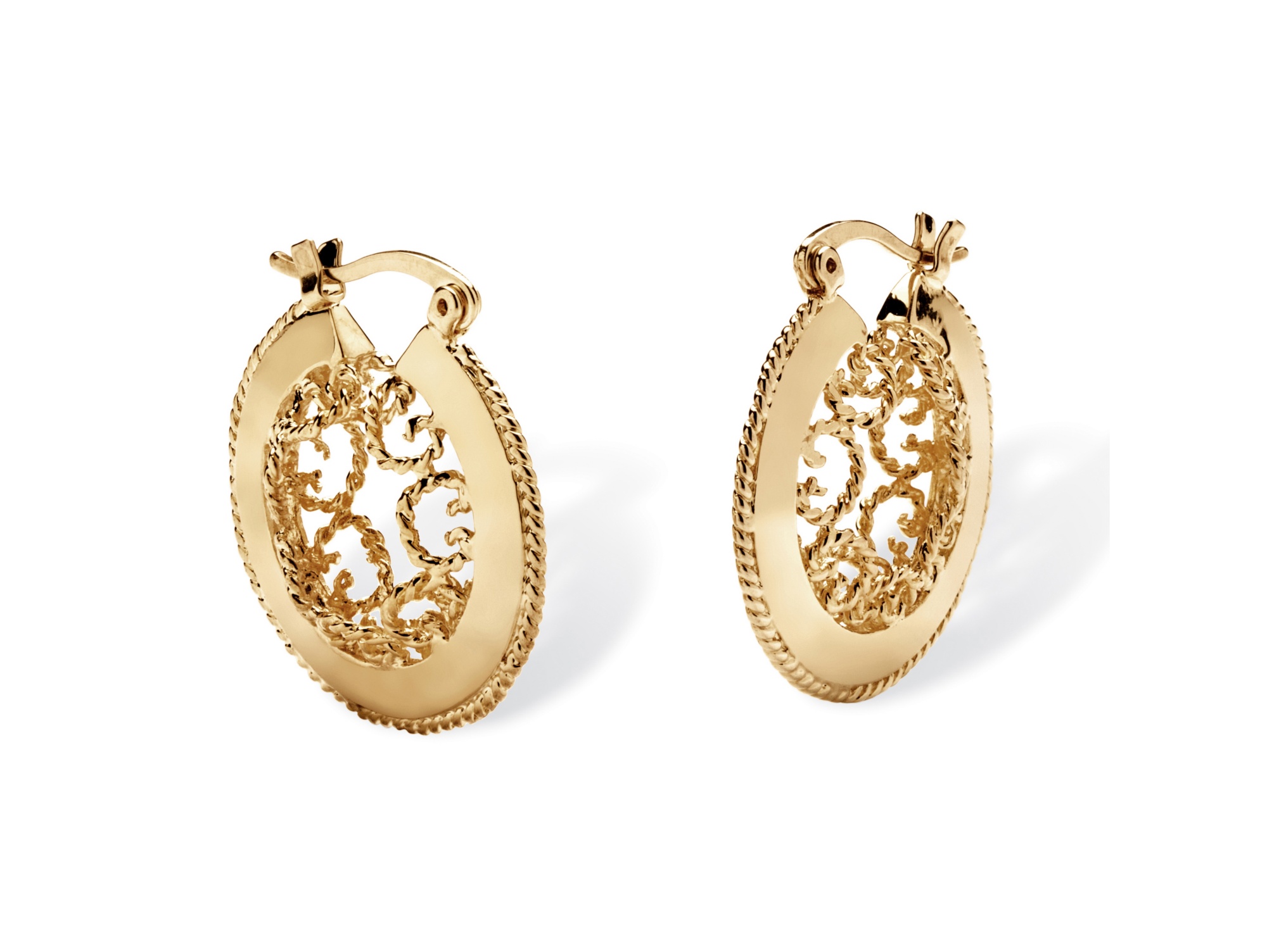 Scroll Cutout Hoop Earrings in Yellow Goldtone (1.25')