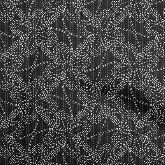 oneOone Polyester Spandex Black Fabric Running Stitch Floral Sewing Fabric By The Yard Printed Diy Clothing Sewing Supplies 56 Inch Wide
