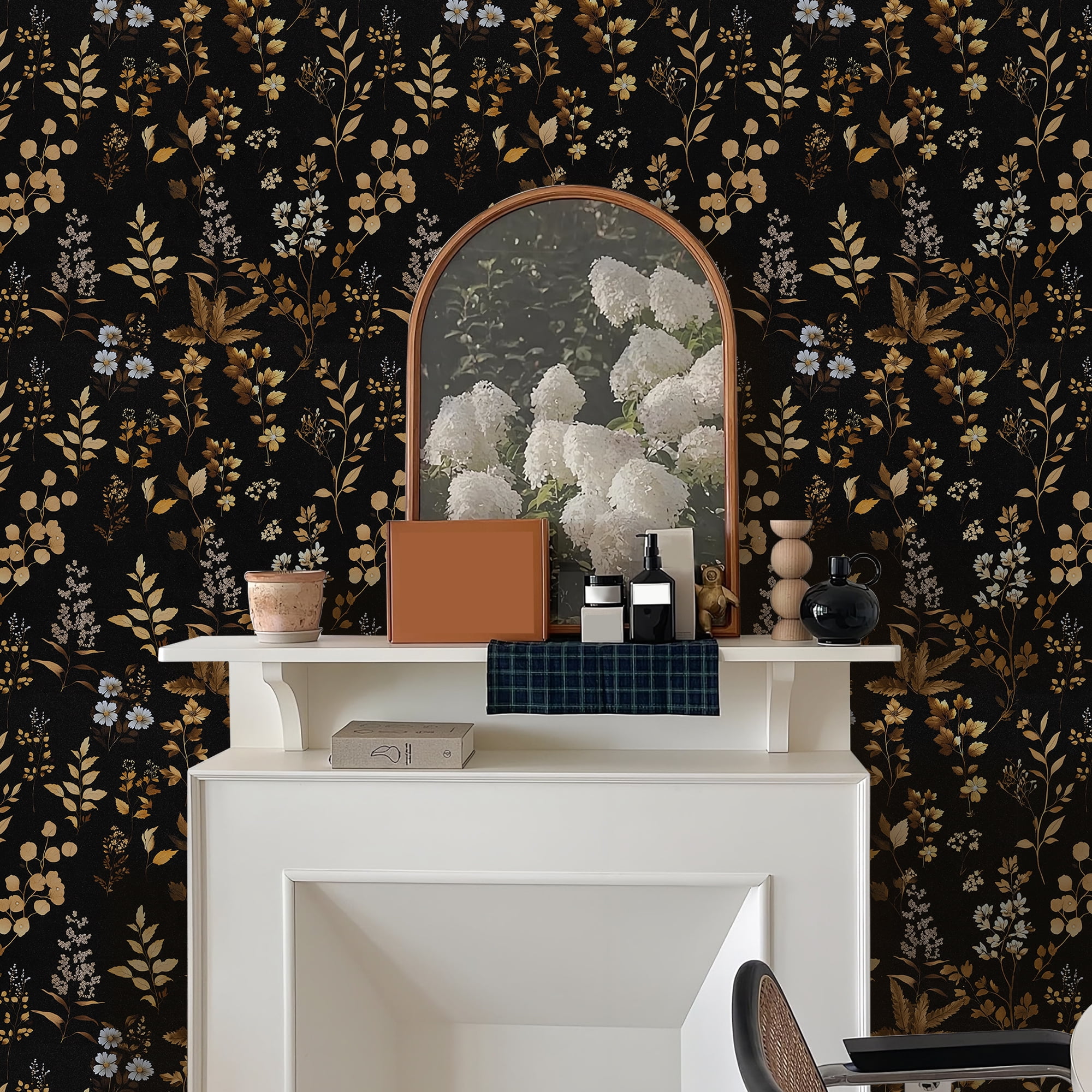 (3 pack) Abyssaly Peel and Stick Wallpaper 17.3" x 118" Black Gold Floral Wallpaper Self-Adhesive Removable Contact Paper for Home Decoration