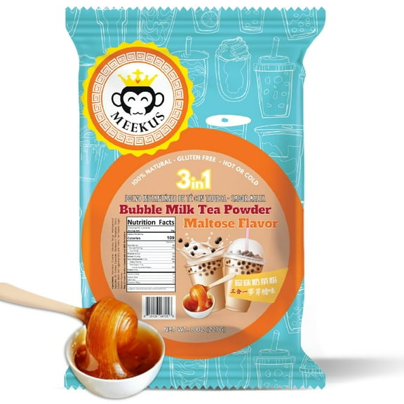 Meekus Natural Gluten-Free Milk Tea Powder Boba/Bubble Tea Mix Maltose Flavor 3-in-1 Drink Powder, Instant Pre-Mixed Beverage for Hot or Cold Drinks, Easy to Prepare Powdered Drink Mix 8 oz (227G)