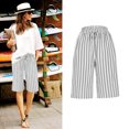 thumbnail image 4 of Bzhegqhd Womens Drawstring Shorts with Pockets,Fashion Womens Casual Stripe Elastic Loose Pants,Straight Wide Leg Trousers Half Shorts Pants, 4 of 9