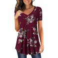 thumbnail image 1 of Pompotops Haut/chemise à Manches Courtes Col en V Imprimé Mode Grande Taille pour Femmes Été Liquidation, 1 of 5