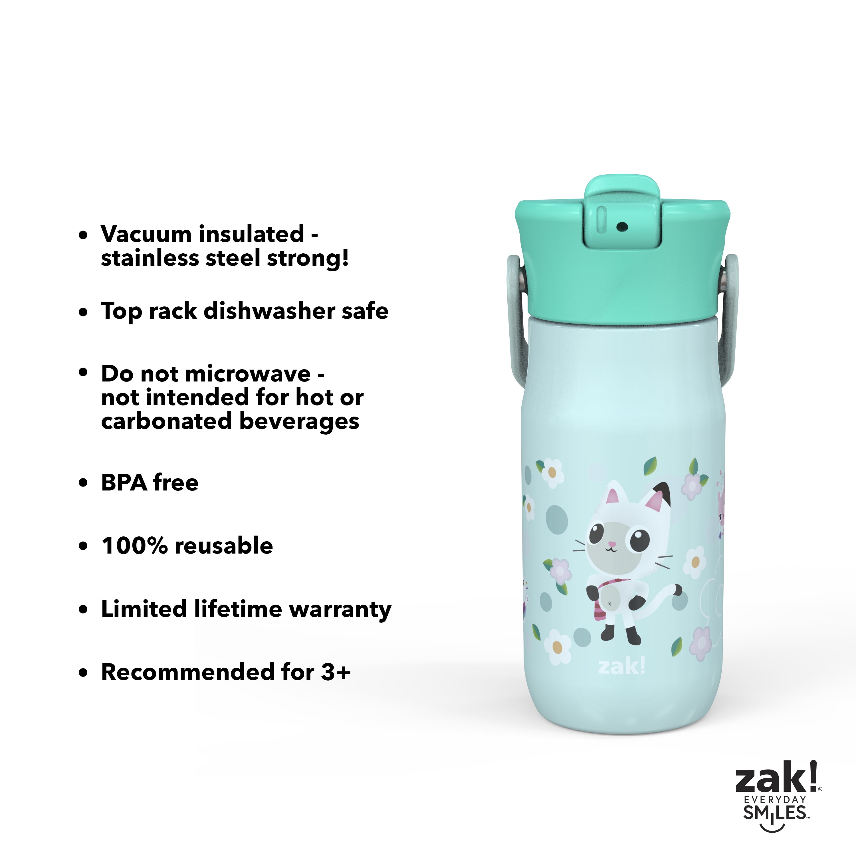 Zak! Beacon Bottle Set of 2, Gabby’s Dollhouse - 16 oz Each - Durable Plastic - Silicone Spout & Leak-Proof Lid - Dishwasher Safe