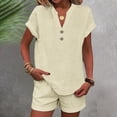 thumbnail image 2 of Summer 2 Piece Sets for Women 2026 Trendy Button Decor Tops, Drawstring Shorts Ladies 2 Piece Sets Beige S, 2 of 5