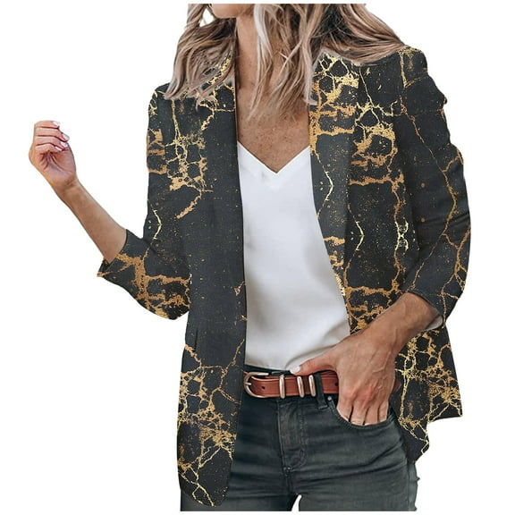 WXLWZYWL Winter Coats for Women Plus Size Clearance Women'S Casual Blazer Open Front Lapel Long Sleeve Gradient Print Pocket Suit Work Office Jackets Blazer