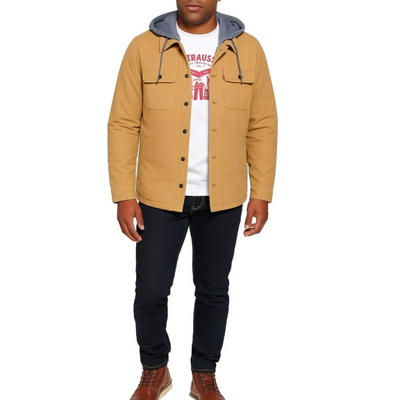 Levis Men's Corduroy Jacket Size 3XL Tan Brown Sherpa Lined Hooded Chest Pockets