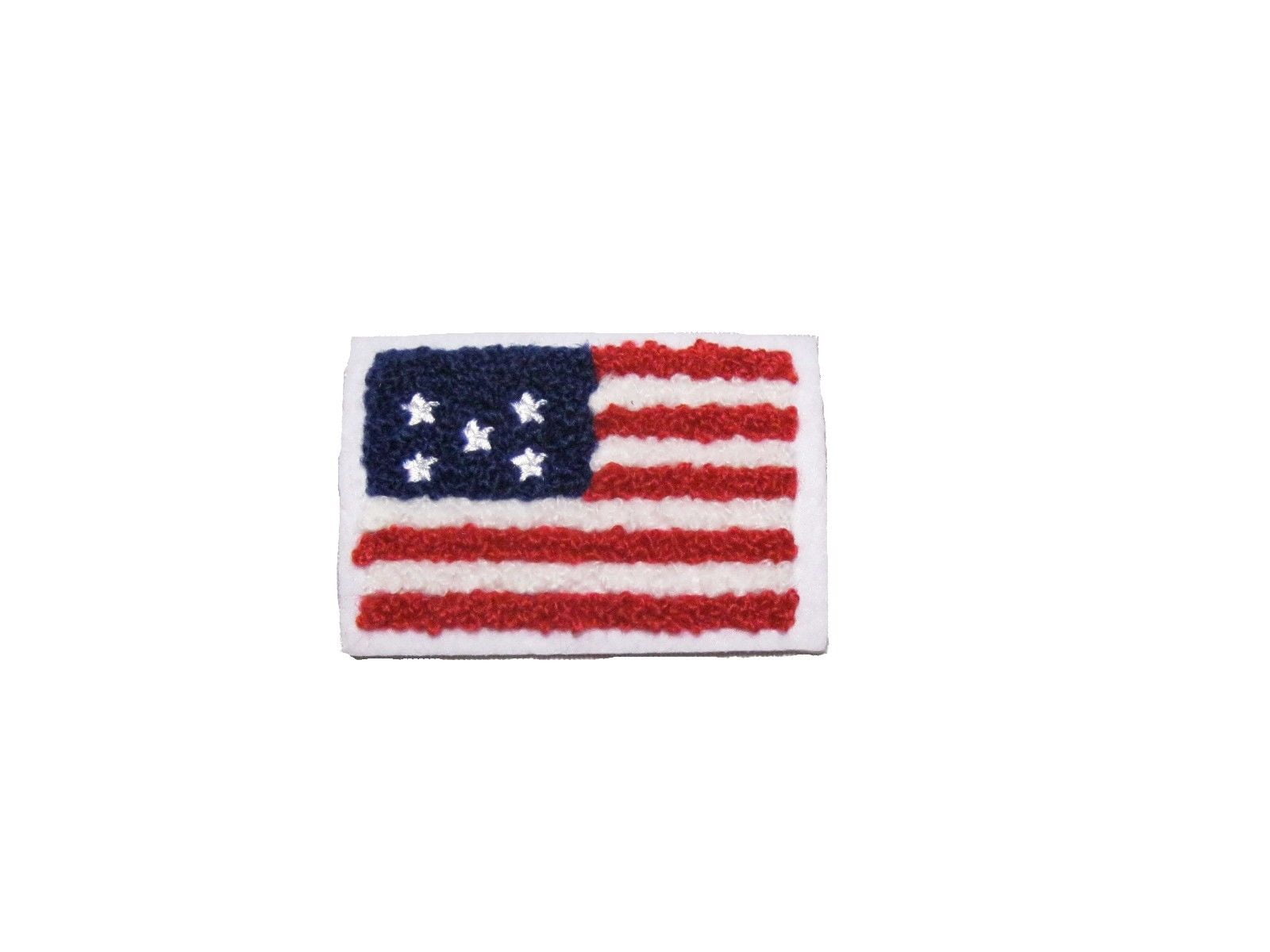 Lily 2.5"x1.75" Patriotic Chenille American Flag Sew On Applique Patch Motif