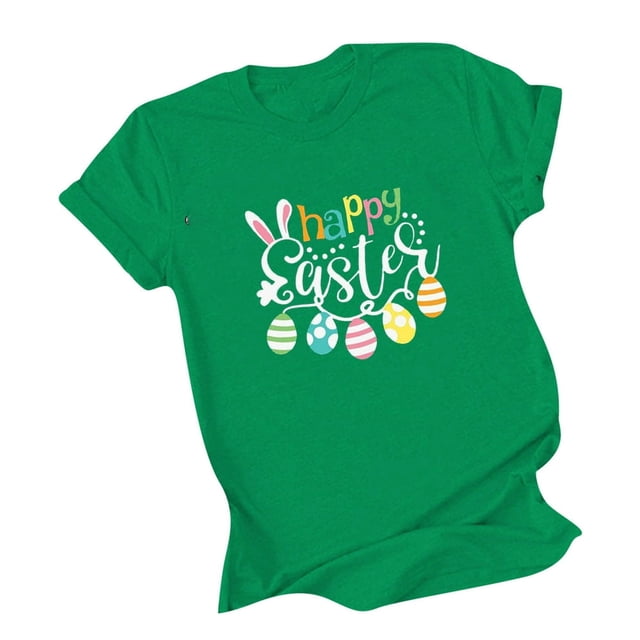 MesaSe T-Shirt Joyeuses Pâques pour Femmes Col Rond Manches Courtes Coupe Ample Décontractée Imprimé Bunny