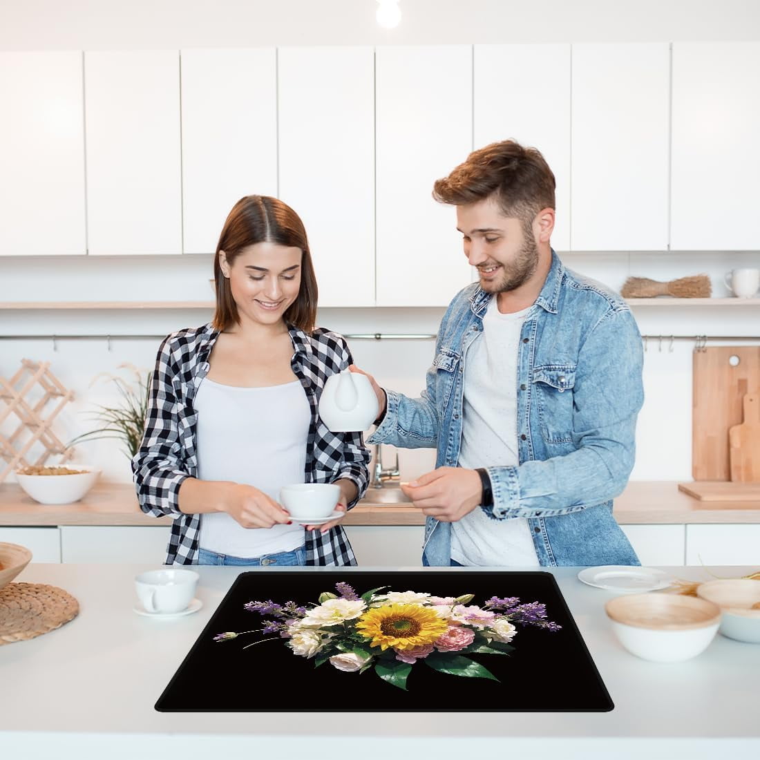Stove Cover Electric Stove Cover Rubber Glass Stove Top Protector Stove Cover Protector Counter Mat for Electric Stove and Ceramic Granite Tabletop (28.3x20.5 Inch Bouquet Flowers) colorful
