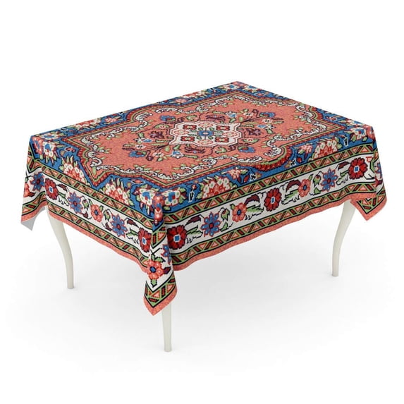 LADDKE Beige Turkish Colorful Oriental Mosaic Sarouk Classic Traditional Central Flower and Ge Tablecloth Table Desk Cover Home Party Decor 60x104 inch
