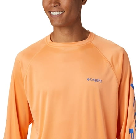 Columbia Men's Terminal Tackle Long Sleeve Shirt, Bright Nectar/Vivid Blue  Logo, XX-Large