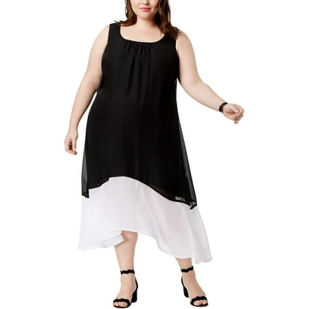 Colorblock Square - Love Squared Womens Plus Colorblock Knee-Length Party Dress B/W 2X