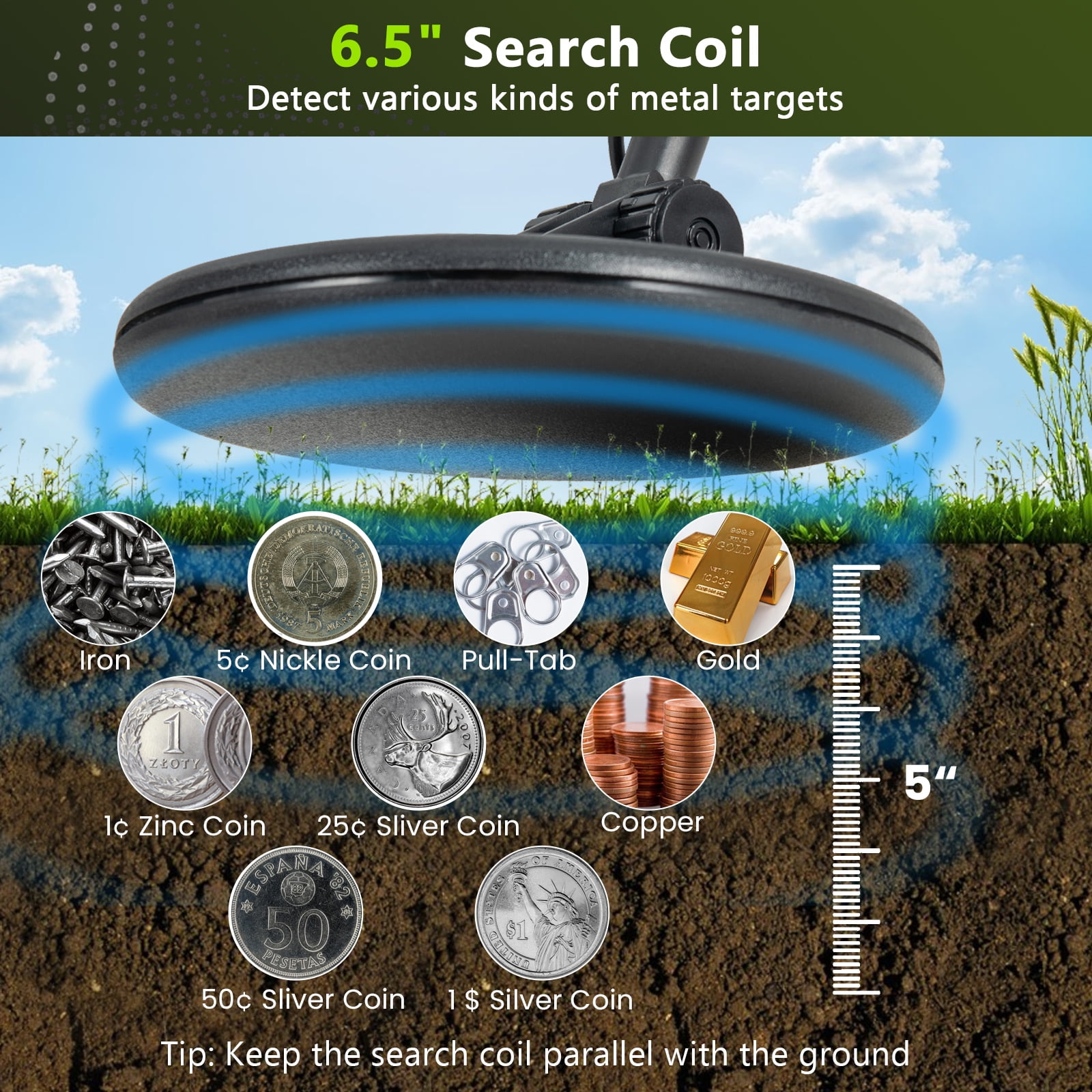 Costway Waterproof Metal Detector Deep Sensitive Search Gold Digger Hunter 6.5'' MD-4030