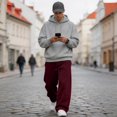 thumbnail image 6 of Havenx Men's Baggy Sweatpants Straight Wide Leg Drawstring Sweat Pants with Pockets Elastic Waist Open Bottom Sweatpants Gym Lounge Athletic Workout Fall Winter Streetwear,Wine XL, 6 of 6