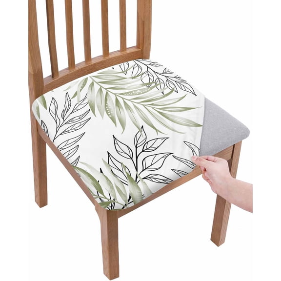 Sage Green Leaves Chair Seat Covers for Dining Room Stretch Chair Seat Covers Set of 2,Abstract Modern Geometric Lines Simple Art Chair Seat Protector Cushion Slipcovers for Kitchen Restaurant Office