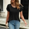 thumbnail image 2 of DondPO Womens Tops Womens Solid Color Casual Round Neck Pleated Line Chest Petal Short Sleeve T Shirt Top Blouse Womens Dressy Tops Tops for Women Trendy Black XL, 2 of 7