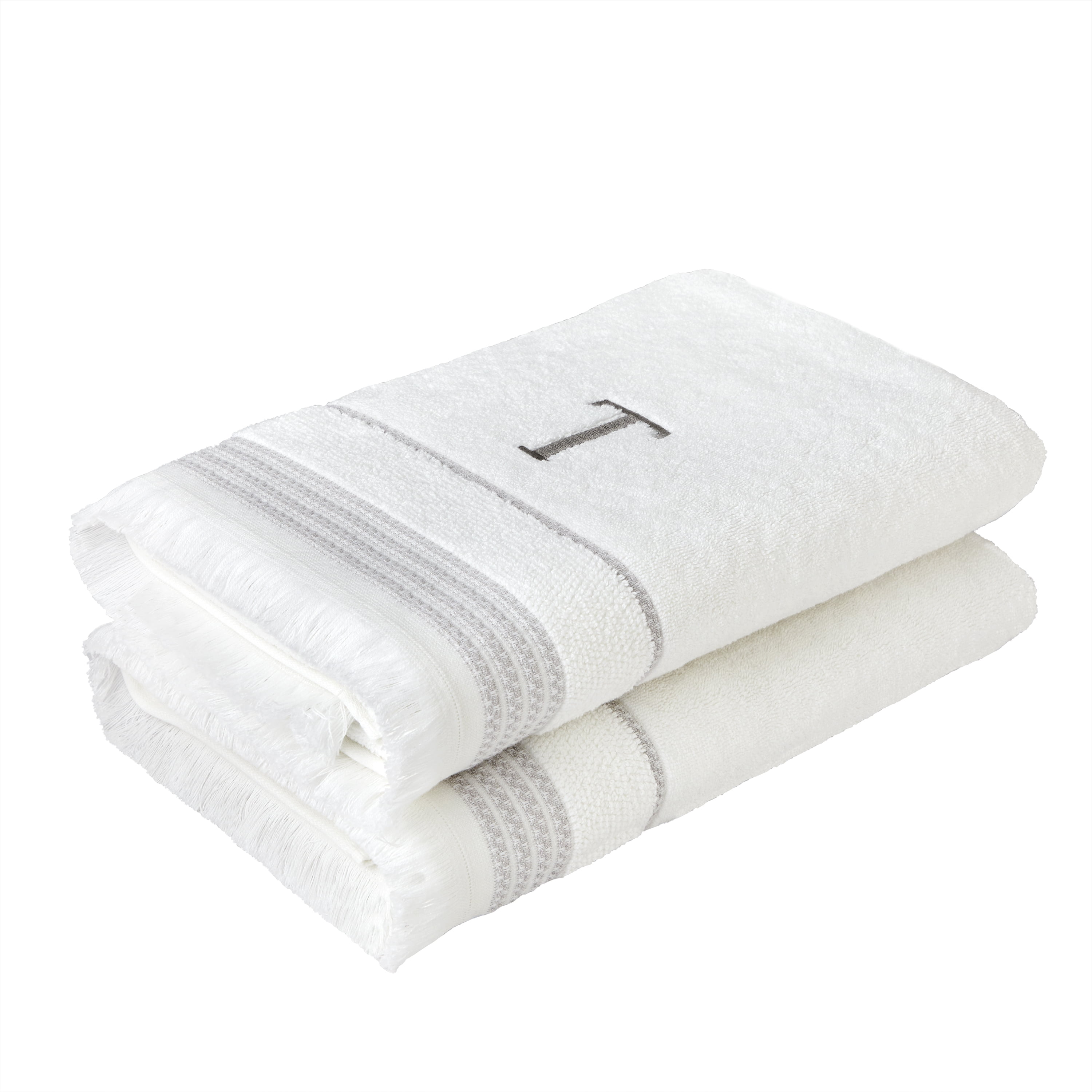 SKL Home Casual Monogram Bath Towel, "T", White