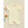 thumbnail image 2 of Franhais Baby Boy Girl Summer Jumpsuit Short Sleeve Round Neck Solid Color Ribbed Romper, 2 of 9