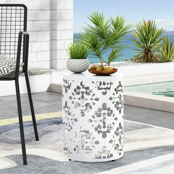 Outdoor Metal Side Table Modern Style, Iron Construction