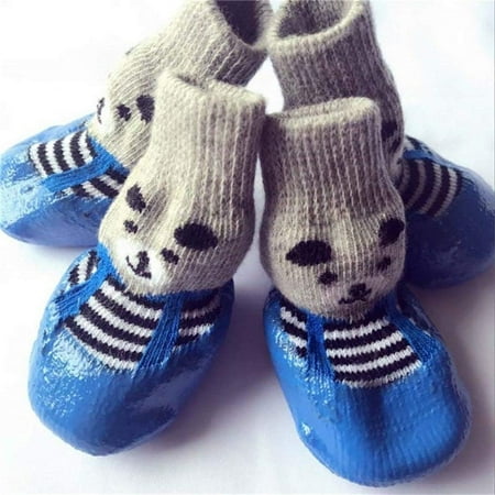4Pcs Dog Boots Shoes Socks with Anti-Slip Sole Adjustable Waterproof Breathable Paws Protector